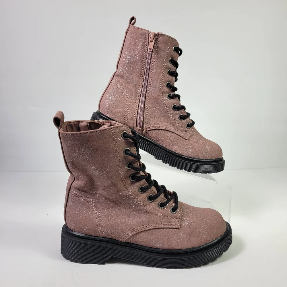 Steve Madden Girls Mauve Pink Shimmer Side Zip Up Boots Sz 12M